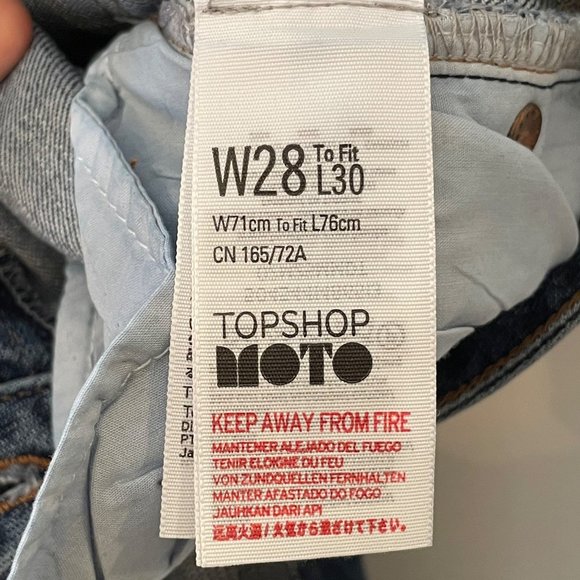 TopShop Moto Womens Size 28 Hi Rise Denim Jeans Embellished Side Stripes Bling - Picture 14 of 14